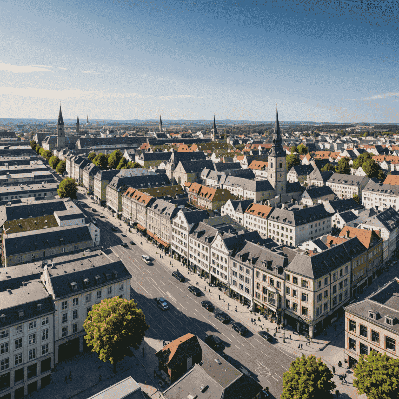 Stadtbild von Zülpich mit hervorgehobenen lokalen Geschäften, die eine starke Online-Präsenz symbolisieren