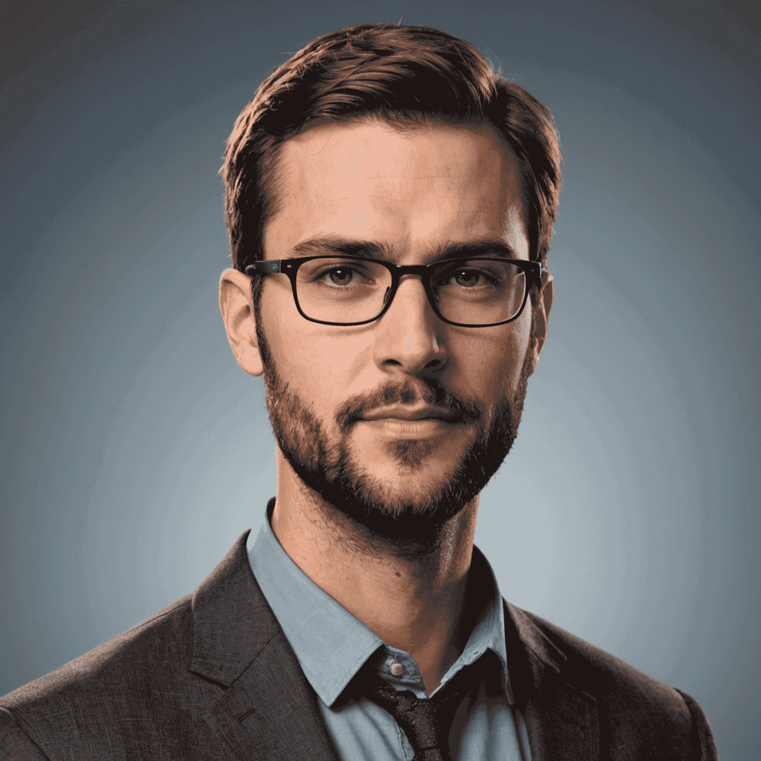 Porträt von Thomas Weber, Technischer Leiter, ein junger Mann Anfang 30 mit Brille und Bart, der ein freundliches und kompetentes Auftreten hat
