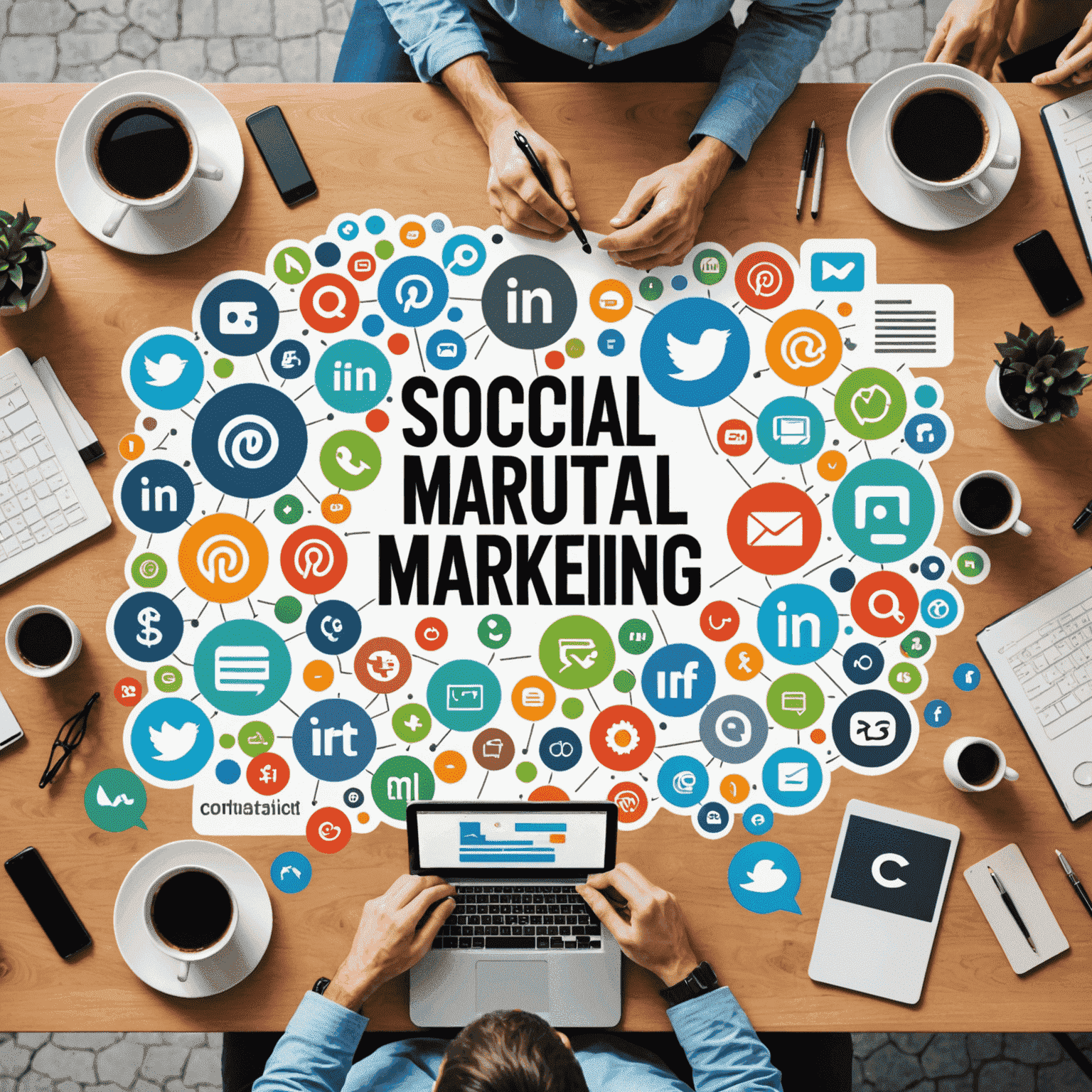 Collage von digitalen Marketing-Kanälen wie Social Media, SEO, Content Marketing und E-Mail-Marketing